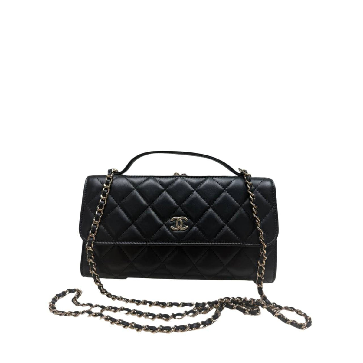 Chanel Shiny Calfskin Quilted Flap Phone Holder With Chain