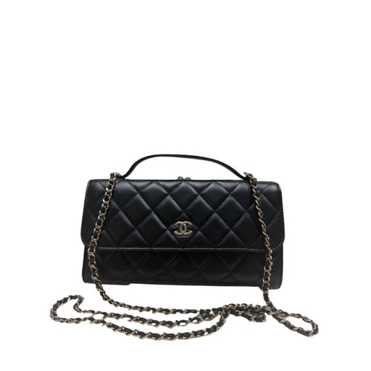 Chanel Shiny Calfskin Quilted Flap Phone Holder With Chain