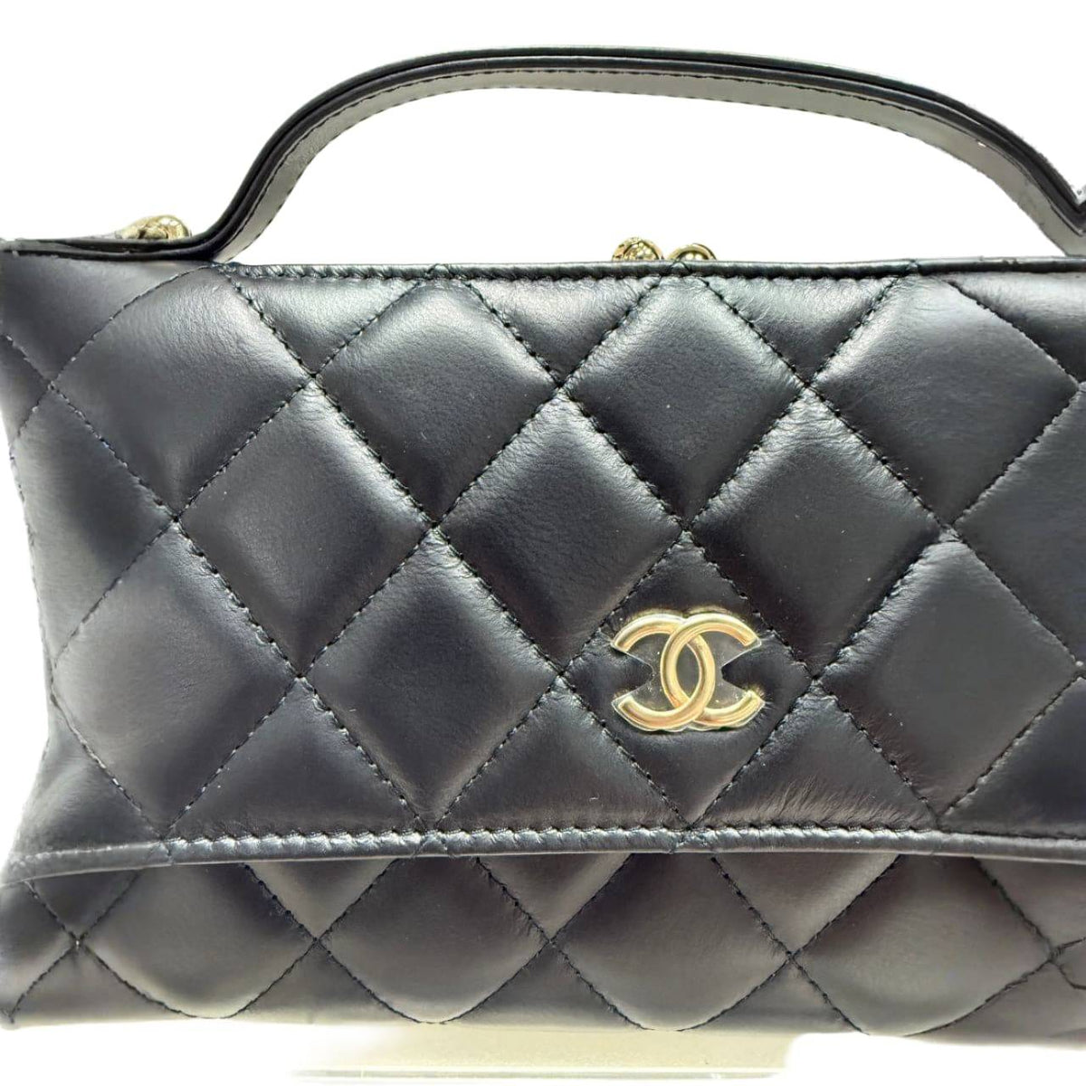 Chanel Shiny Calfskin Quilted Flap Phone Holder With Chain