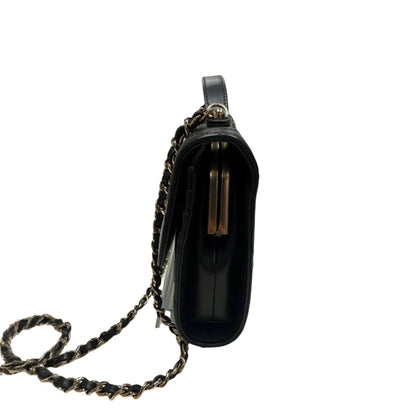 Chanel Shiny Calfskin Quilted Flap Phone Holder With Chain