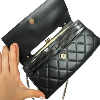 Chanel Shiny Calfskin Quilted Flap Phone Holder With Chain