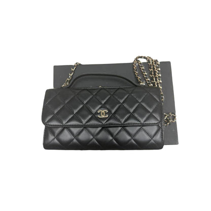 Chanel Shiny Calfskin Quilted Flap Phone Holder With Chain