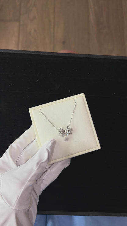Lab-Grown Diamond Bow Pendant Necklace in 18K White Gold