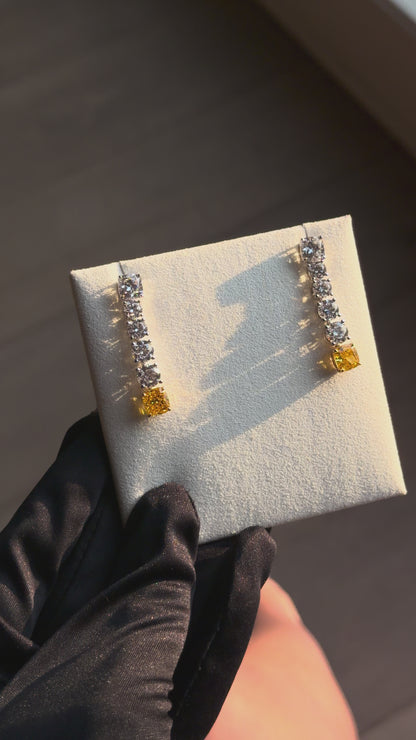 JANARY Graduated 9.40-Carat Fancy Yellow Diamond Drop Earrings in 18K White Gold