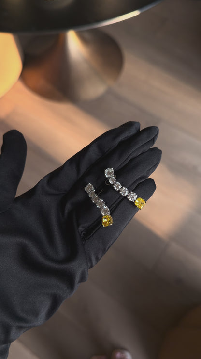JANARY Graduated 9.40-Carat Fancy Yellow Diamond Drop Earrings in 18K White Gold