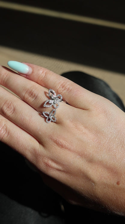 Diamond Double Butterfly Ring in 18K White Gold