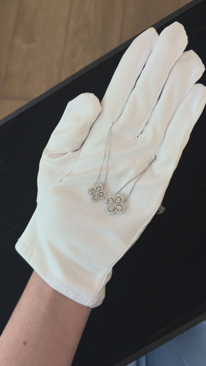 Diamond Clover Pendant Necklace in 18K White Gold