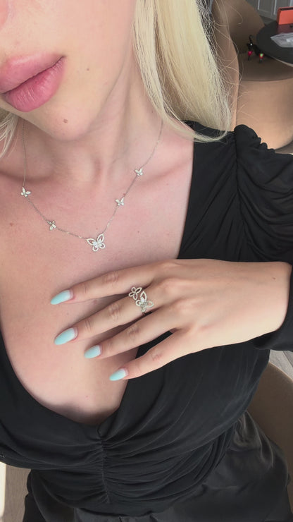 Diamond Butterfly Necklace in 18K White Gold