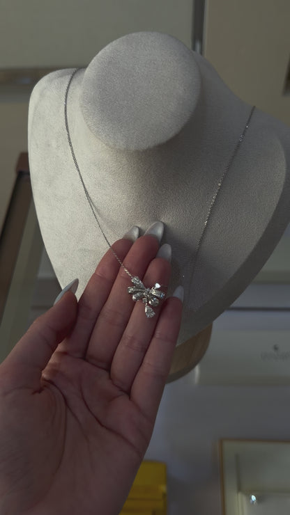 Lab-Grown Diamond Bow Pendant Necklace in 18K White Gold