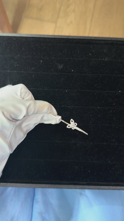 Lab-Grown Round-Cut Diamond Floral Open Cuff Bracelet in 18K White Gold