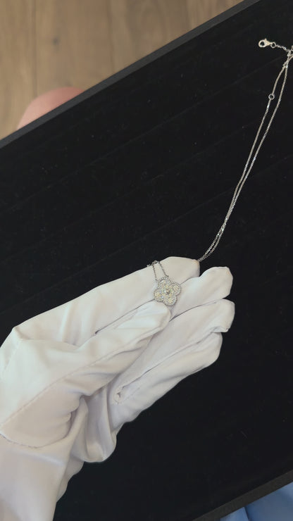 Diamond Clover Pendant Necklace in 18K White Gold