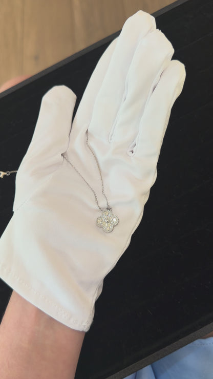 Diamond Clover Pendant Necklace in 18K White Gold