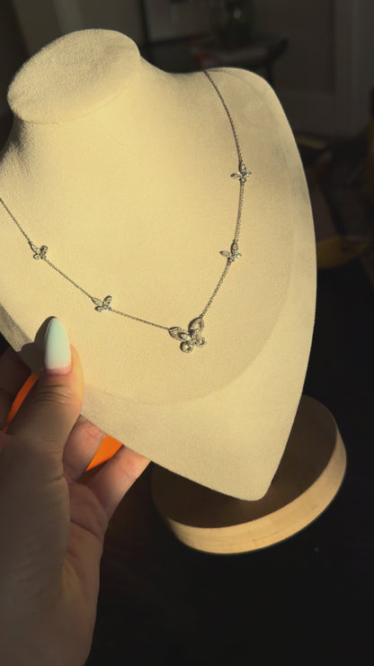 Diamond Butterfly Necklace in 18K White Gold