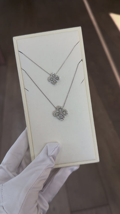 Diamond Clover Pendant Necklace in 18K White Gold