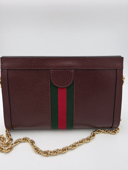 Gucci Ophidia GG Web Small Chain Shoulder Bag Calfskin Bordeaux