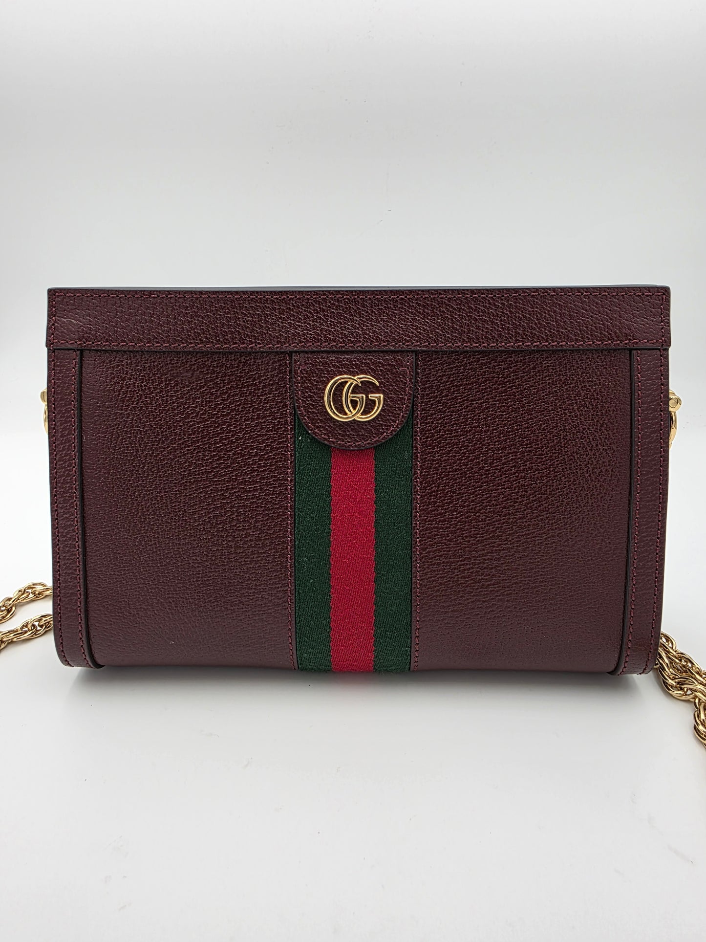 Gucci Ophidia GG Web Small Chain Shoulder Bag Calfskin Bordeaux
