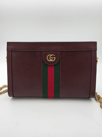 Gucci Ophidia GG Web Small Chain Shoulder Bag Calfskin Bordeaux