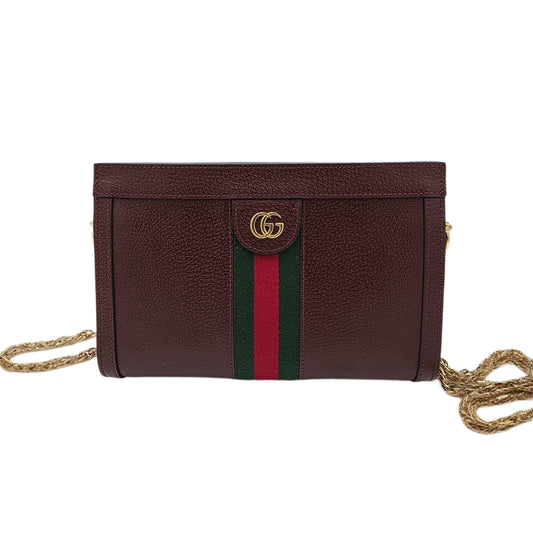 Gucci Ophidia GG Web Small Chain Shoulder Bag Calfskin Bordeaux