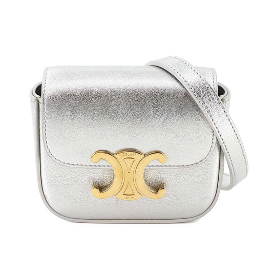 CELINE Triomphe Claude Mini Shoulder Bag Leather Silver