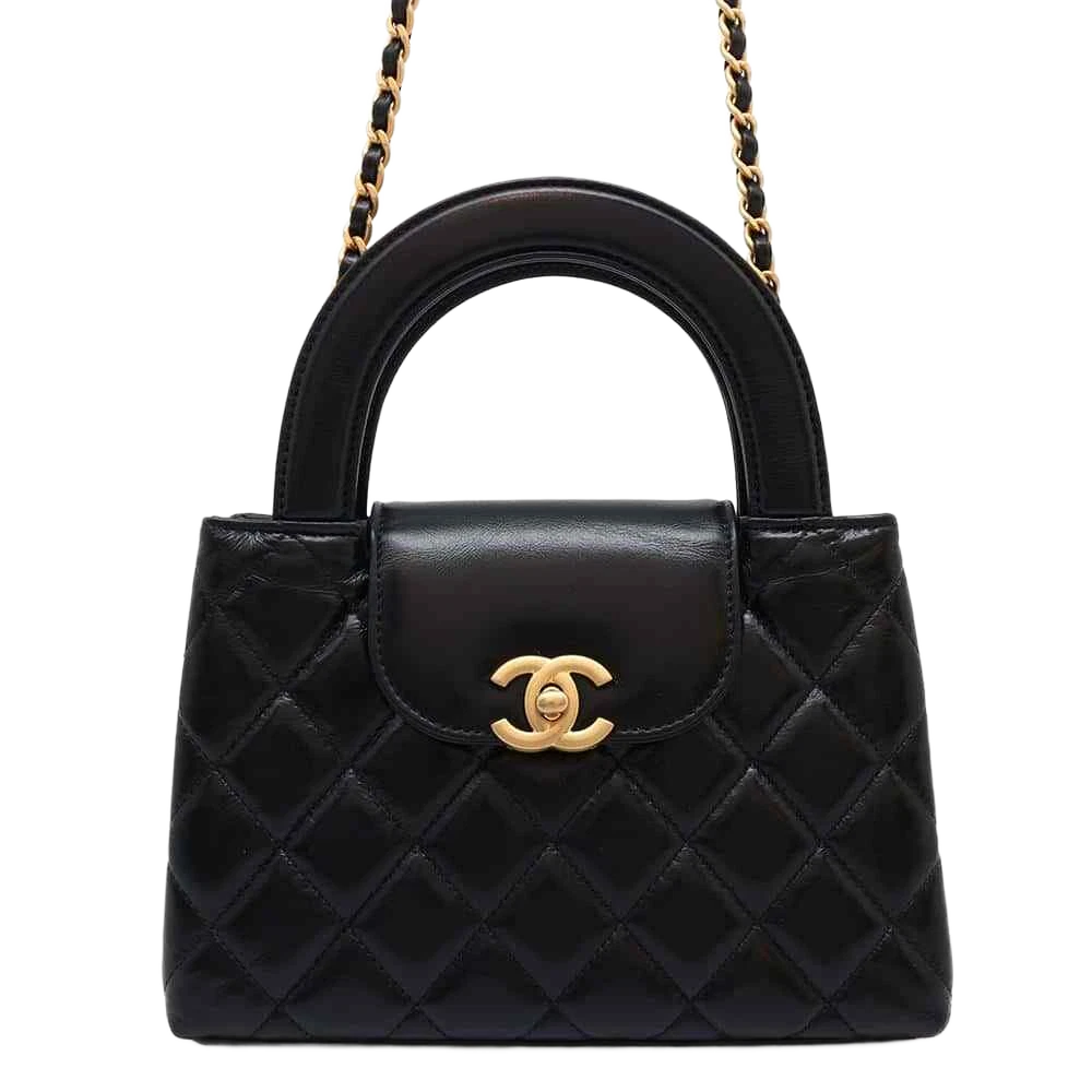 CHANEL Shopping Bag 2-Way Shoulder Bag Size Mini Shiny Calf Leather Black