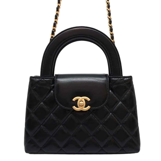 CHANEL Shopping Bag 2-Way Shoulder Bag Size Mini Shiny Calf Leather Black