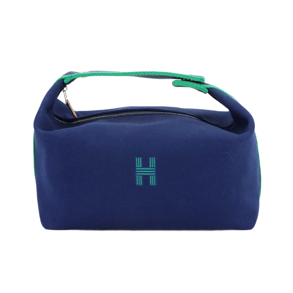 HERMES Bride a Brac GM Hand Bag Toile H Blue Marine Green Pouch