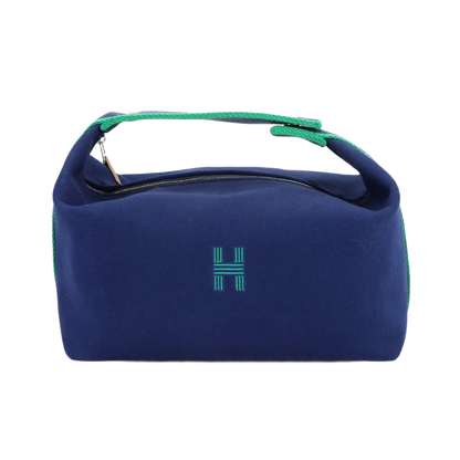 HERMES Bride a Brac GM Hand Bag Toile H Blue Marine Green Pouch