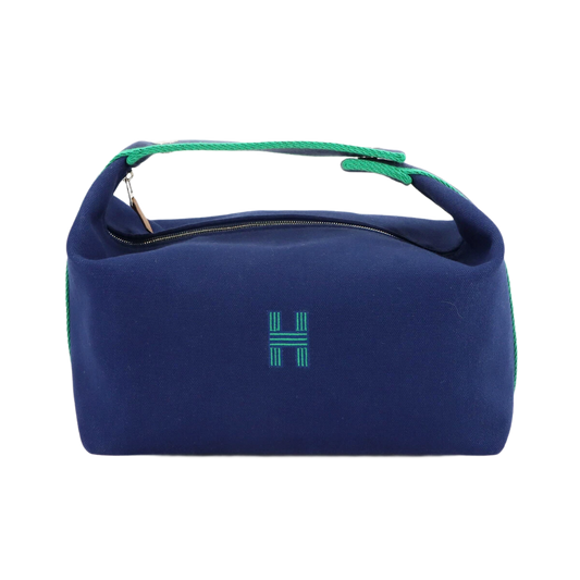 HERMES Bride a Brac GM Hand Bag Toile H Blue Marine Green Pouch