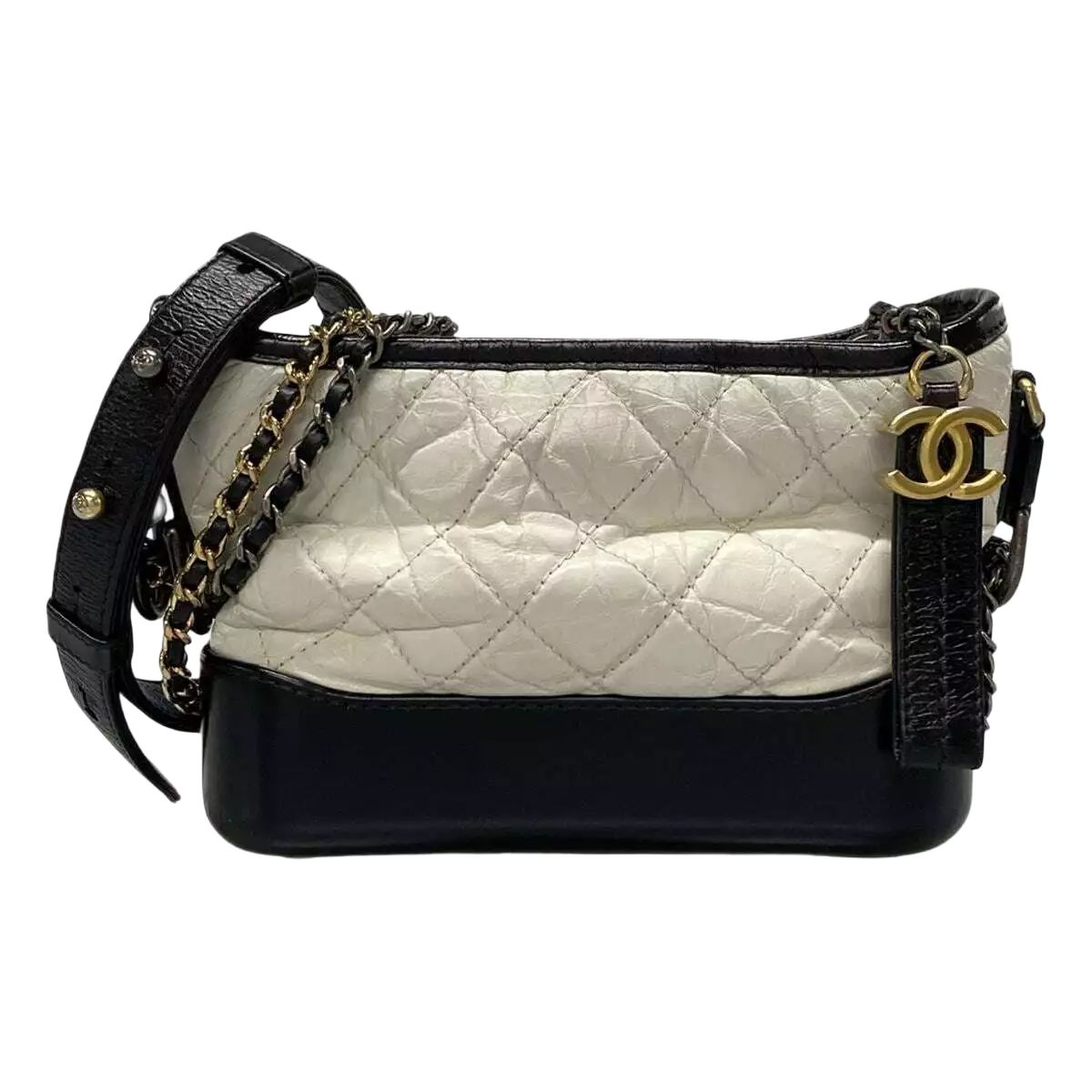 CHANEL Gabrielle de Chanel Small Hobo Bag White Black Aged Calfskin