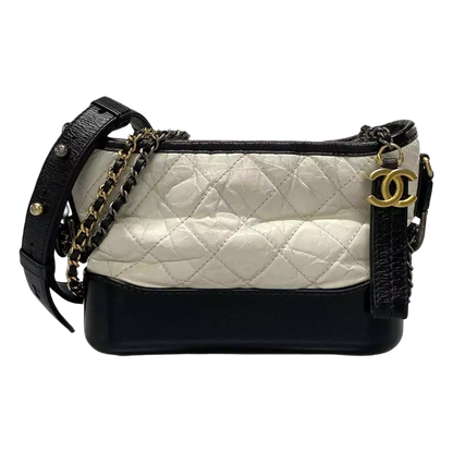 CHANEL Gabrielle de Chanel Small Hobo Bag White Black Aged Calfskin