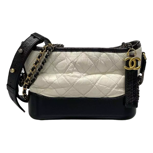 CHANEL Gabrielle de Chanel Small Hobo Bag White Black Aged Calfskin
