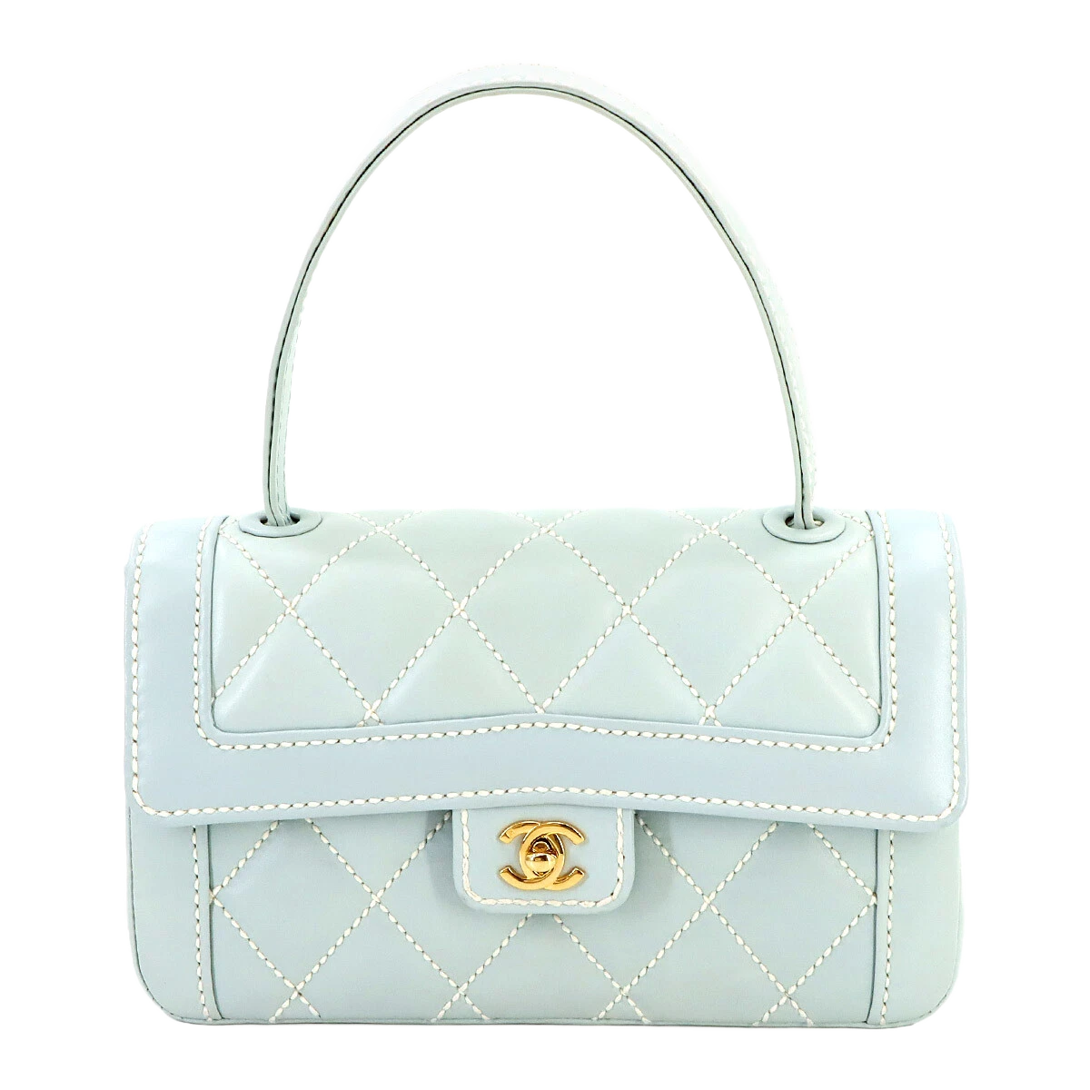 CHANEL Matelasse Wild Stitch Hand Bag Leather Light Blue