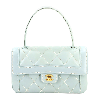 CHANEL Matelasse Wild Stitch Hand Bag Leather Light Blue
