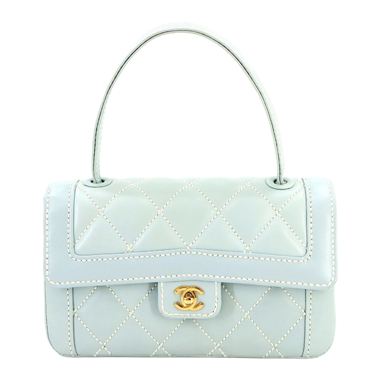 CHANEL Matelasse Wild Stitch Hand Bag Leather Light Blue