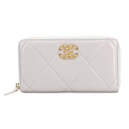 Chanel 19 Zipped Around Long Wallet in Grey Leather