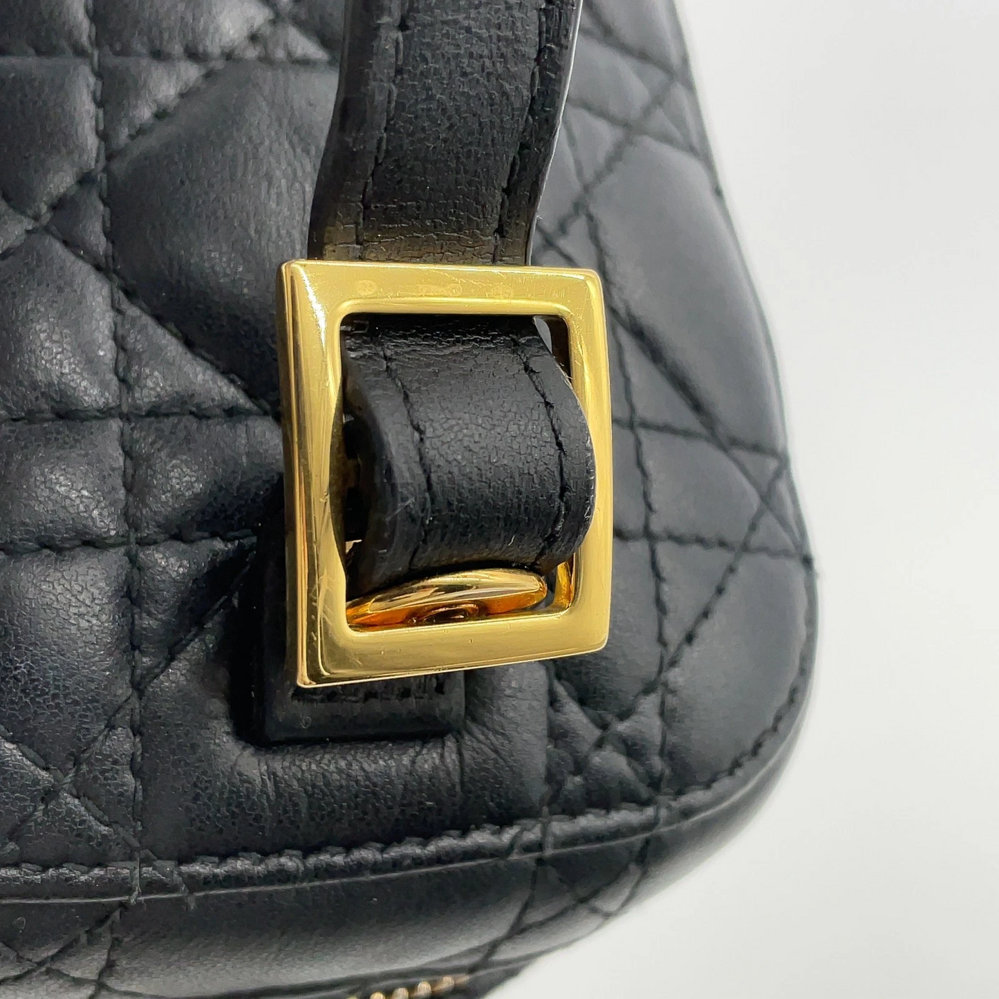 Christian Dior Small Cannage Leather 2-Way Vanity Bag in Black