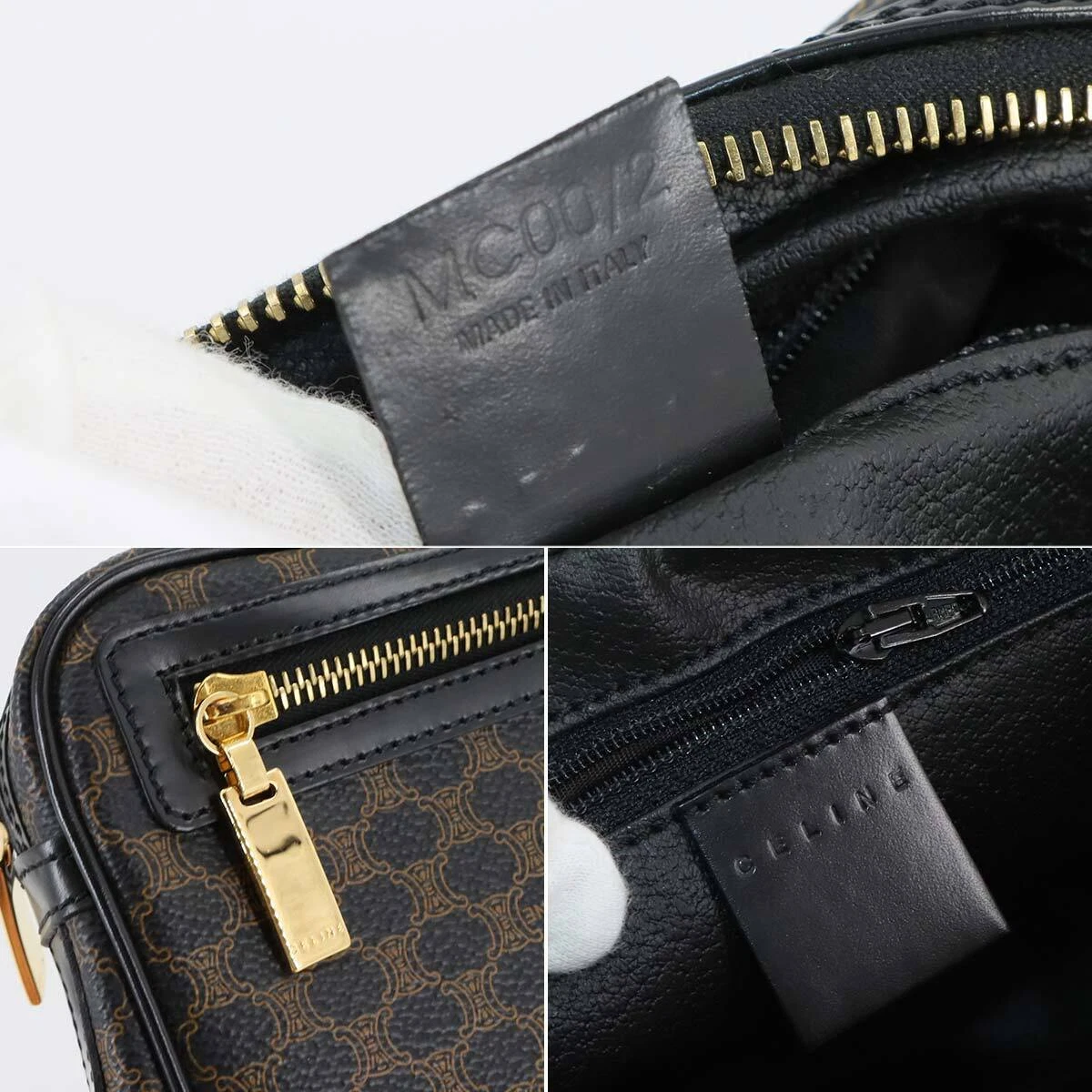 CELINE Macadam Clutch Bag Pouch Leather PVC Black Brown Vintage