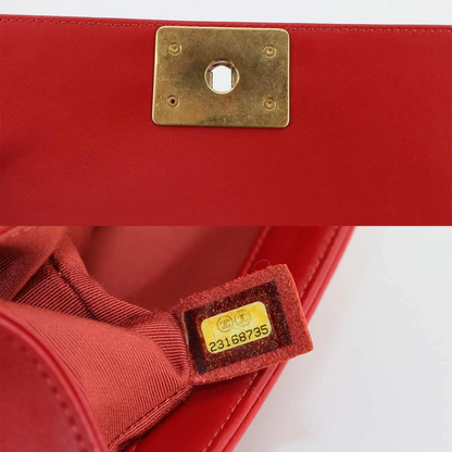 CHANEL BOY CHANEL Chain Shoulder Bag Leather Red Purse