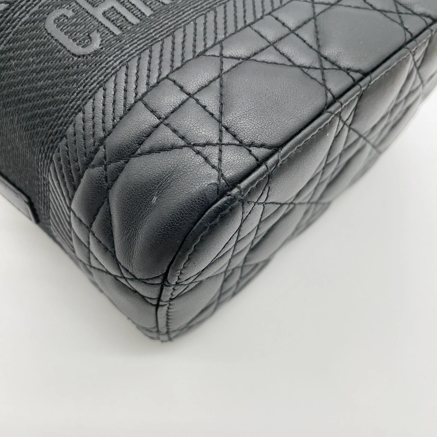 Christian Dior Small Cannage Leather 2-Way Vanity Bag in Black