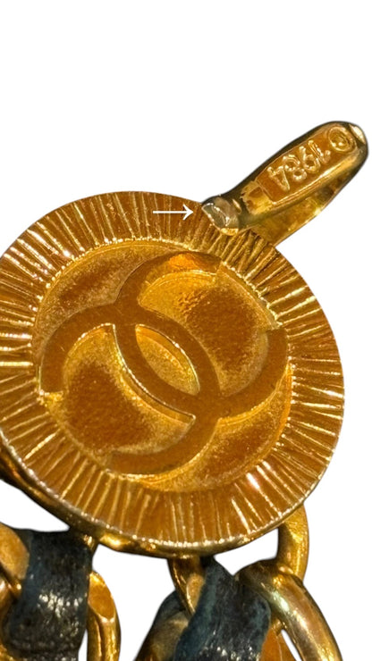 Chanel CC Logo Chain Belt in Gold with Navy Leather