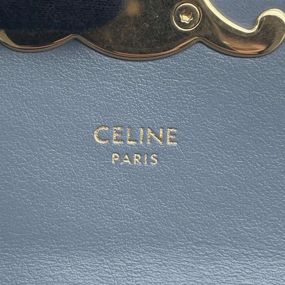CELINE Triomphe Claude Shoulder Bag Size Mini Shiny Calf Leather Blue Gray