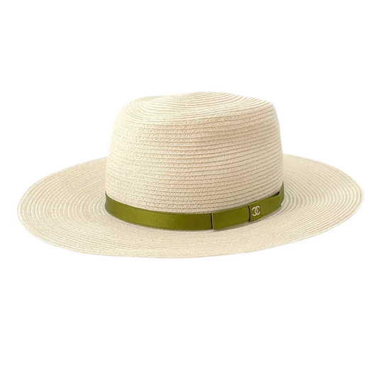 CHANEL CC Logo Ribbon Straw Hat Size M