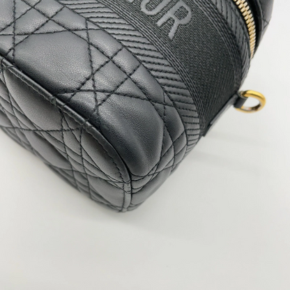 Christian Dior Small Cannage Leather 2-Way Vanity Bag in Black