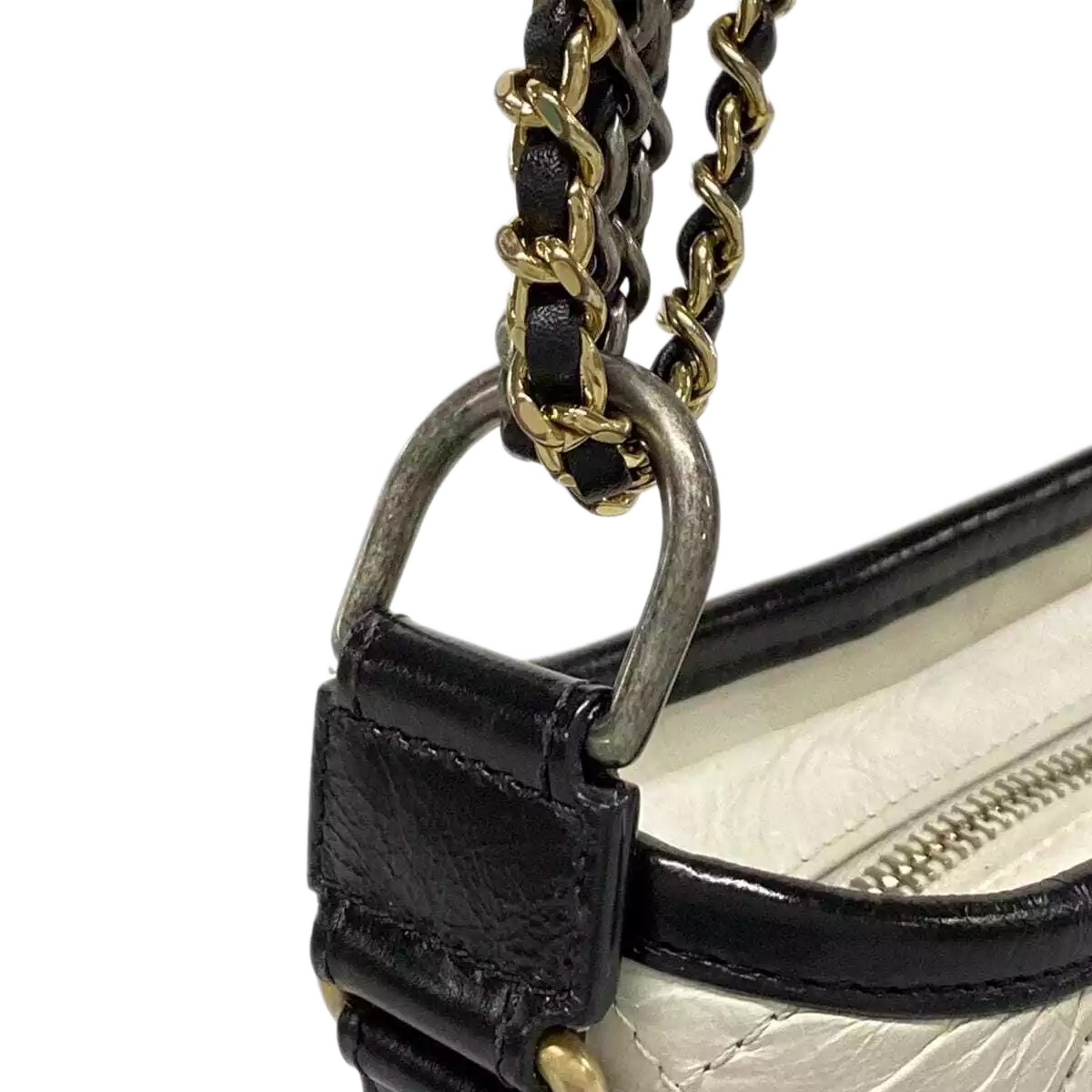 CHANEL Gabrielle de Chanel Small Hobo Bag White Black Aged Calfskin