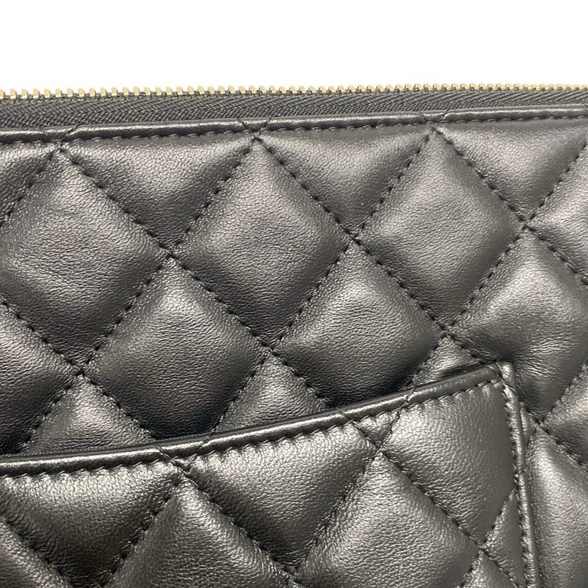 CHANEL Matelasse Black Lambskin Clutch Bag Gold Hardware
