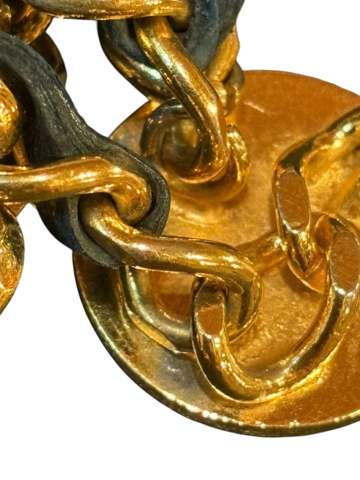 Chanel CC Logo Chain Belt in Gold with Navy Leather