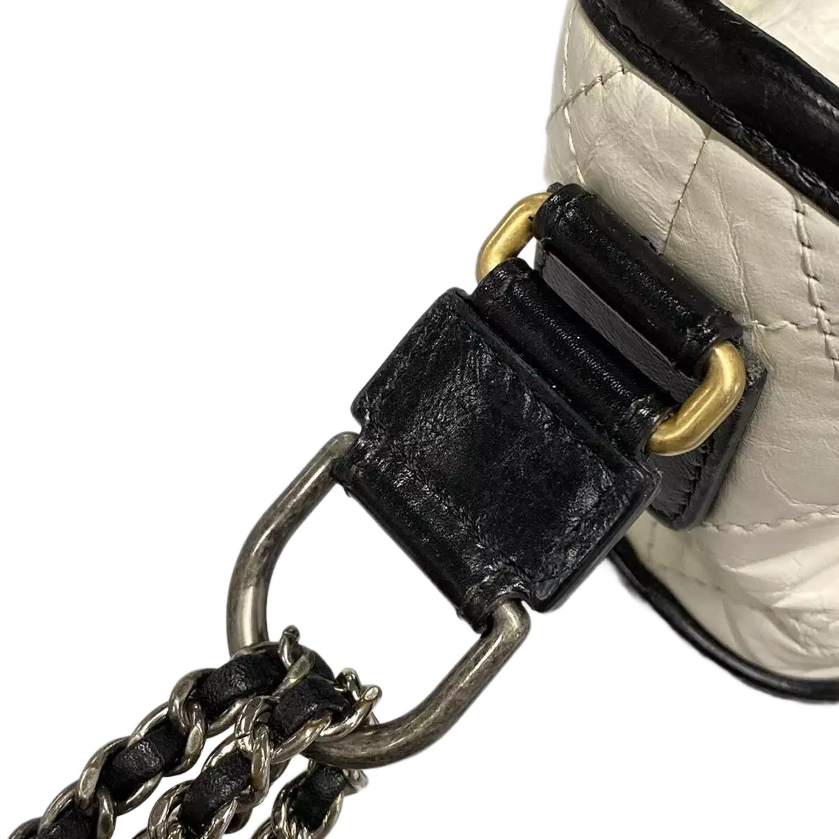 CHANEL Gabrielle de Chanel Small Hobo Bag White Black Aged Calfskin