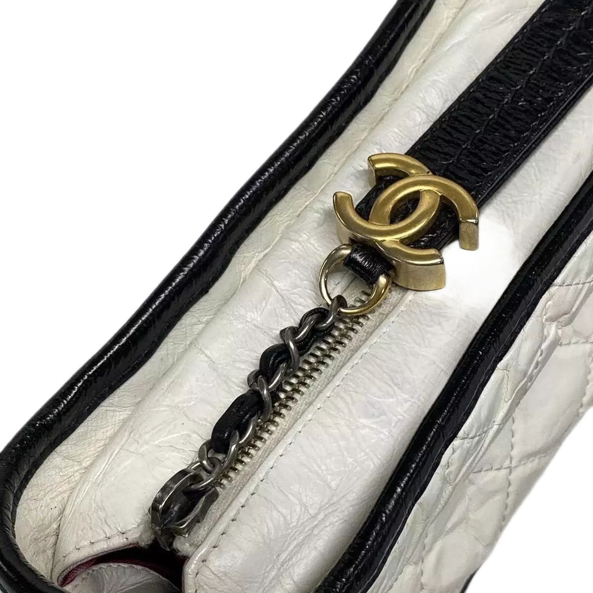 CHANEL Gabrielle de Chanel Small Hobo Bag White Black Aged Calfskin