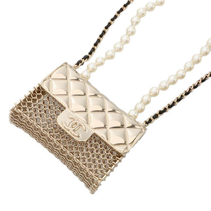 CHANEL Matelasse Bag Motif Long Pearl/Chain Necklace Metal Champagne Gold