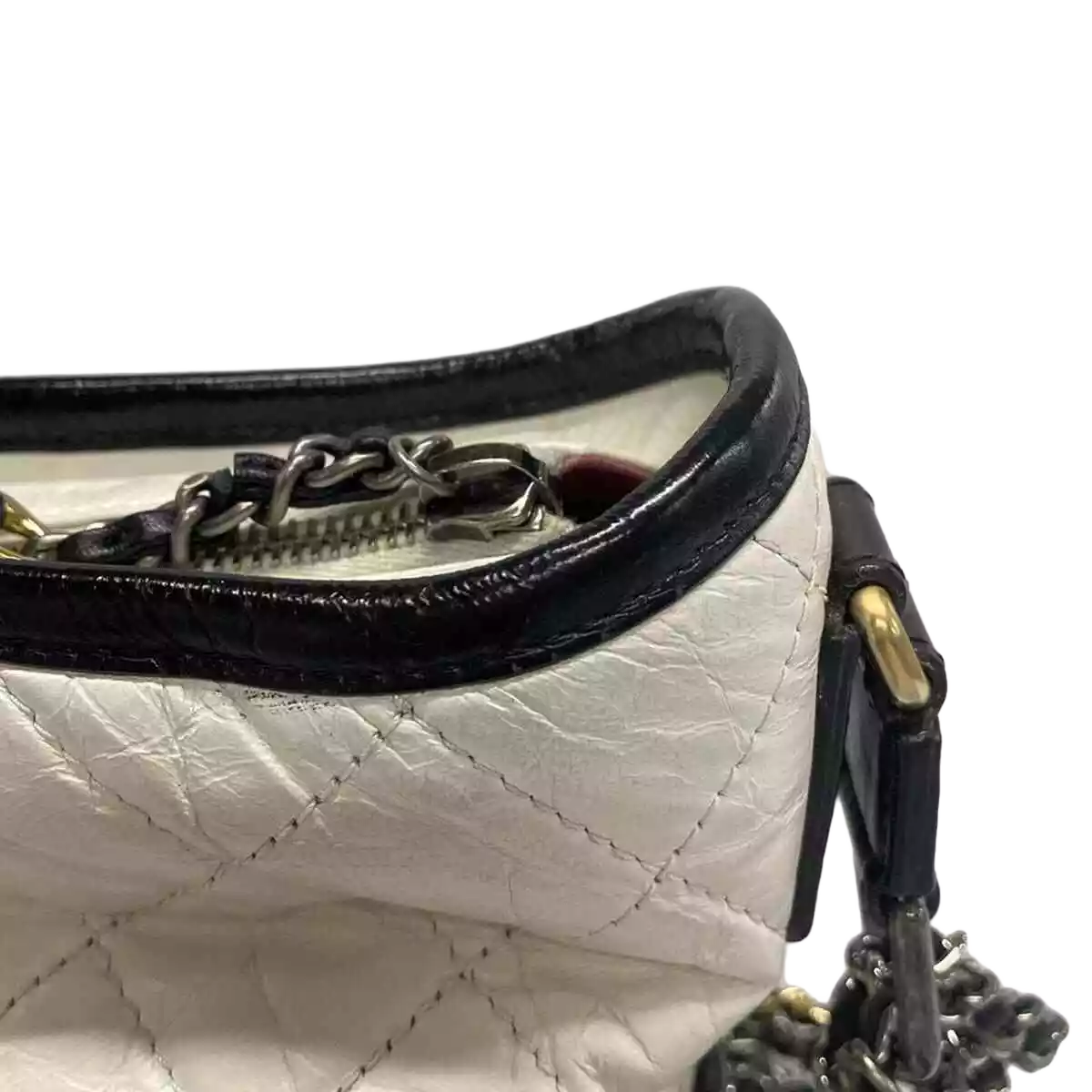 CHANEL Gabrielle de Chanel Small Hobo Bag White Black Aged Calfskin